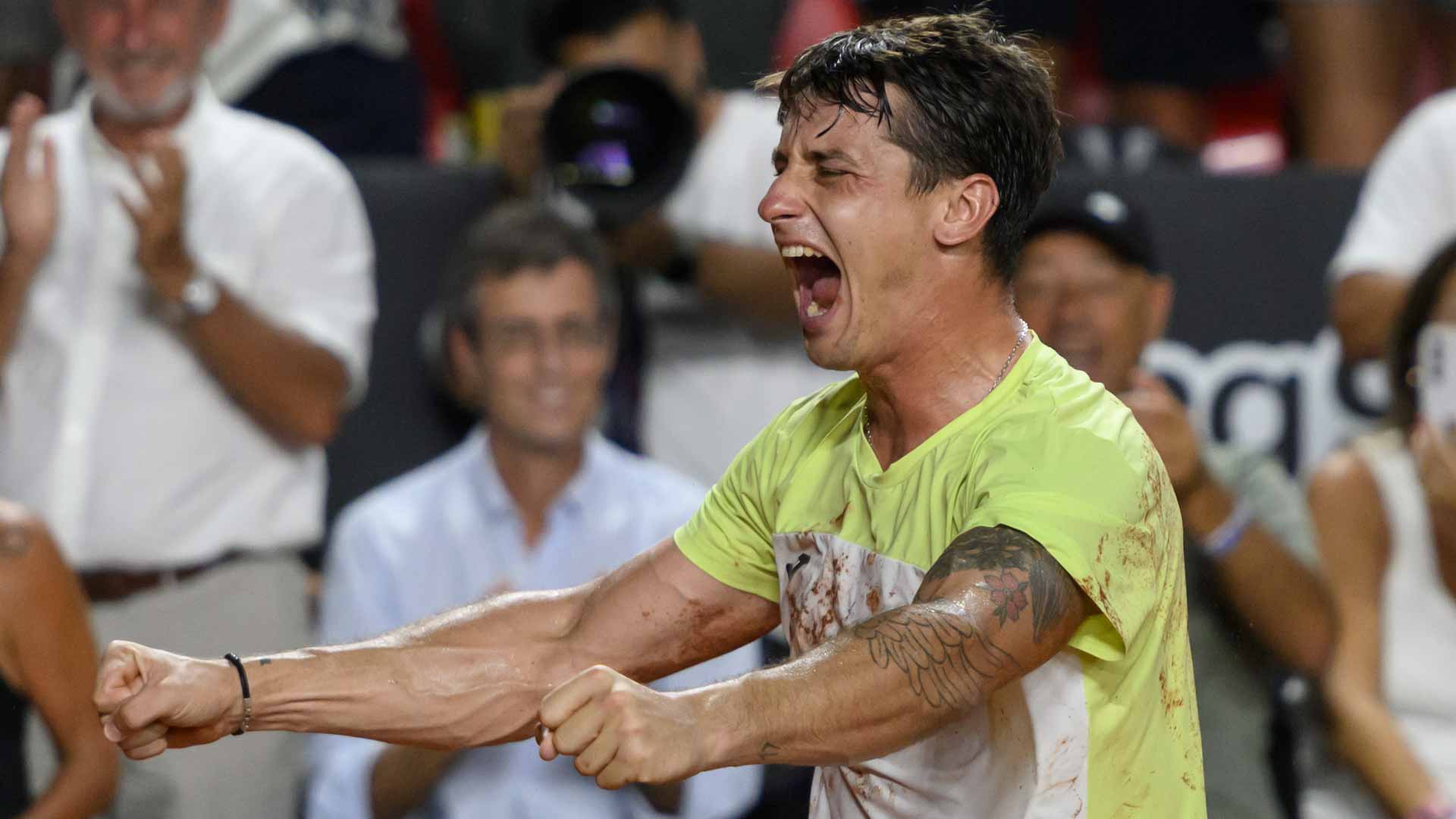 Camilo Ugo Carabelli celebrates winning this month's Rosario Challenger.